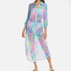 Lilly Pulitzer Natalie Fished my Wish Maxi Chiffon Blue Cover-up Size M